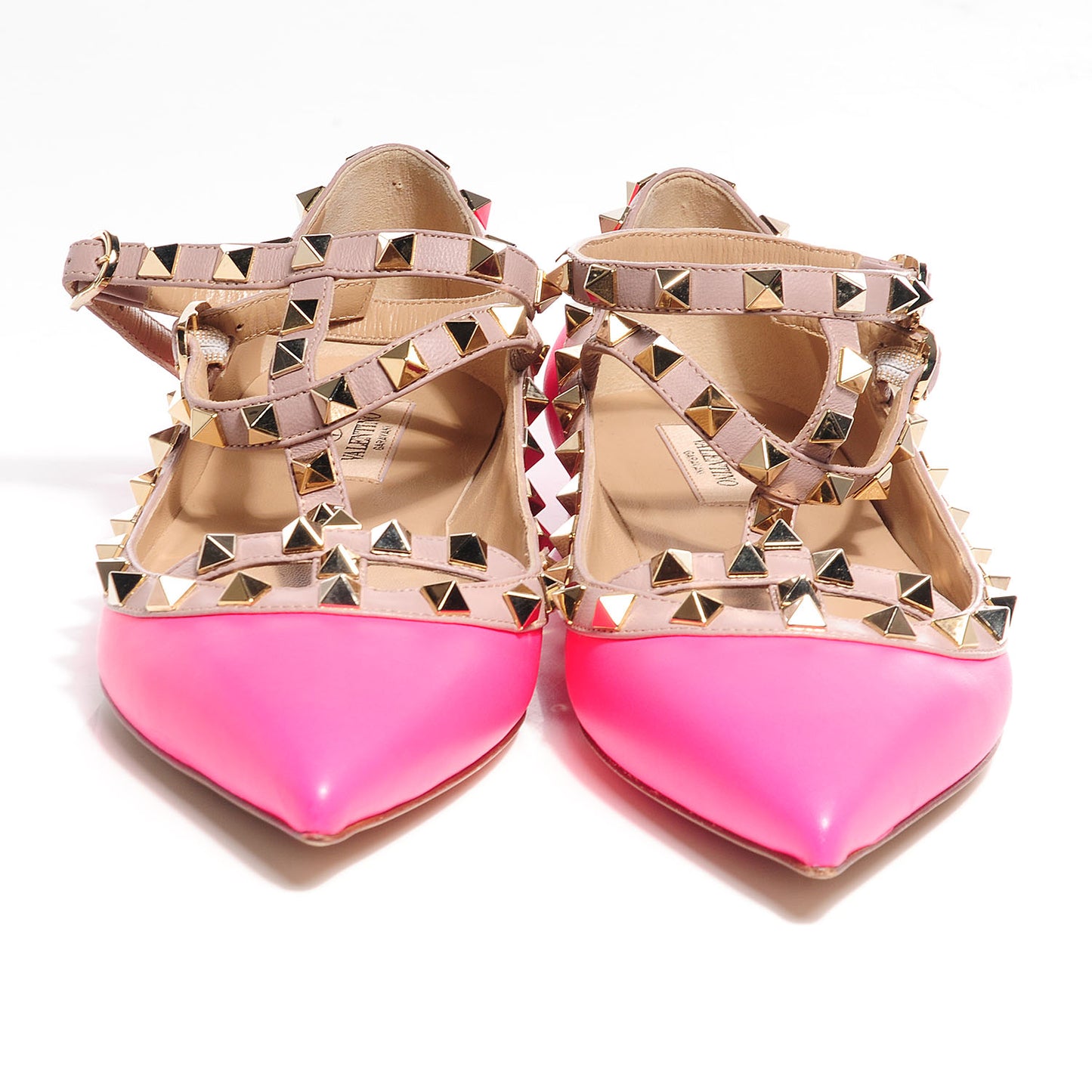 Calfskin Nappa Rockstud Cage Ballerina Flats 38 Fuxia Fluo Poudre