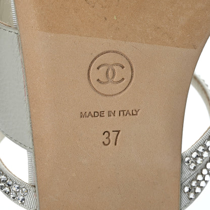 Chanel Grained Calfskin Strass CC Thong Sandals 37 Light Gray 8 of 8