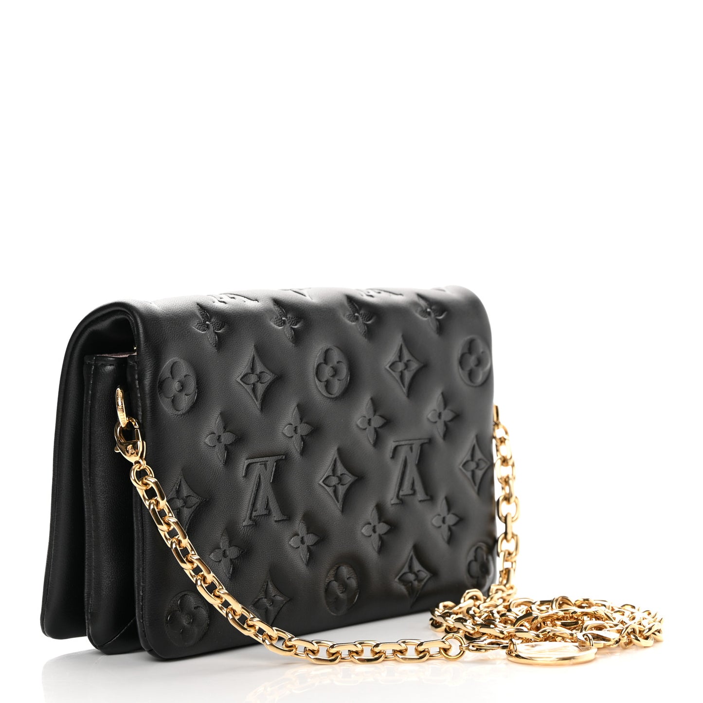 Lambskin Embossed Monogram Pochette Coussin Black
