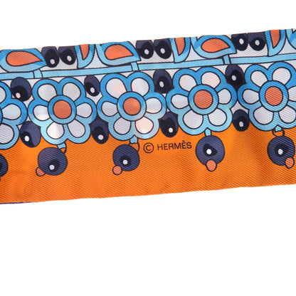 Hermes Silk Parures Des Maharajas Twilly Bleu Royal Orange Turquoise 3 of 5