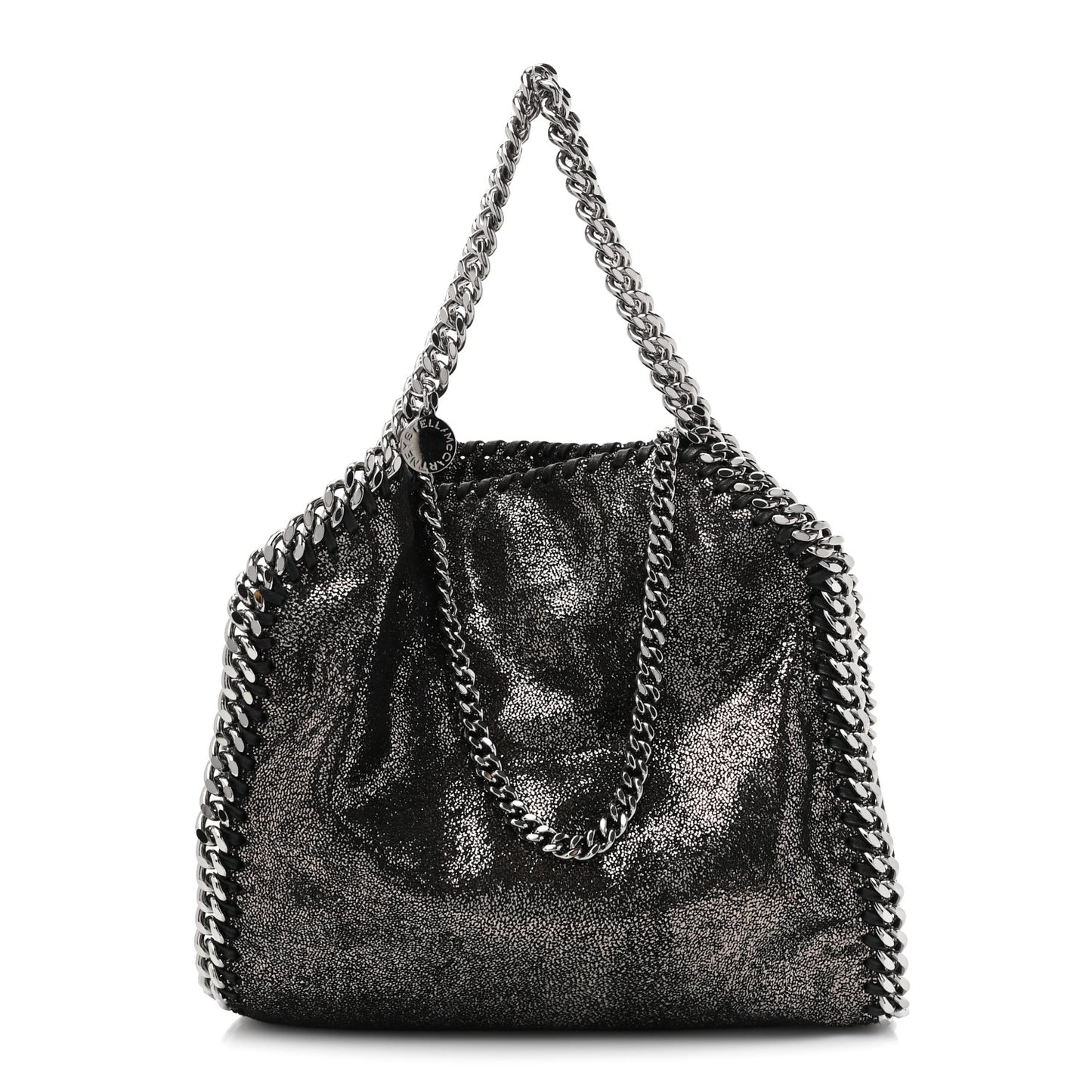 Chamois Shiny Dotted Mini Falabella Fold Over Tote Ruthenium
