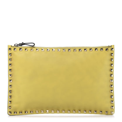 Valentino Garavani Vitello Large Rockstud Zip Pouch Yellow 1 of 10