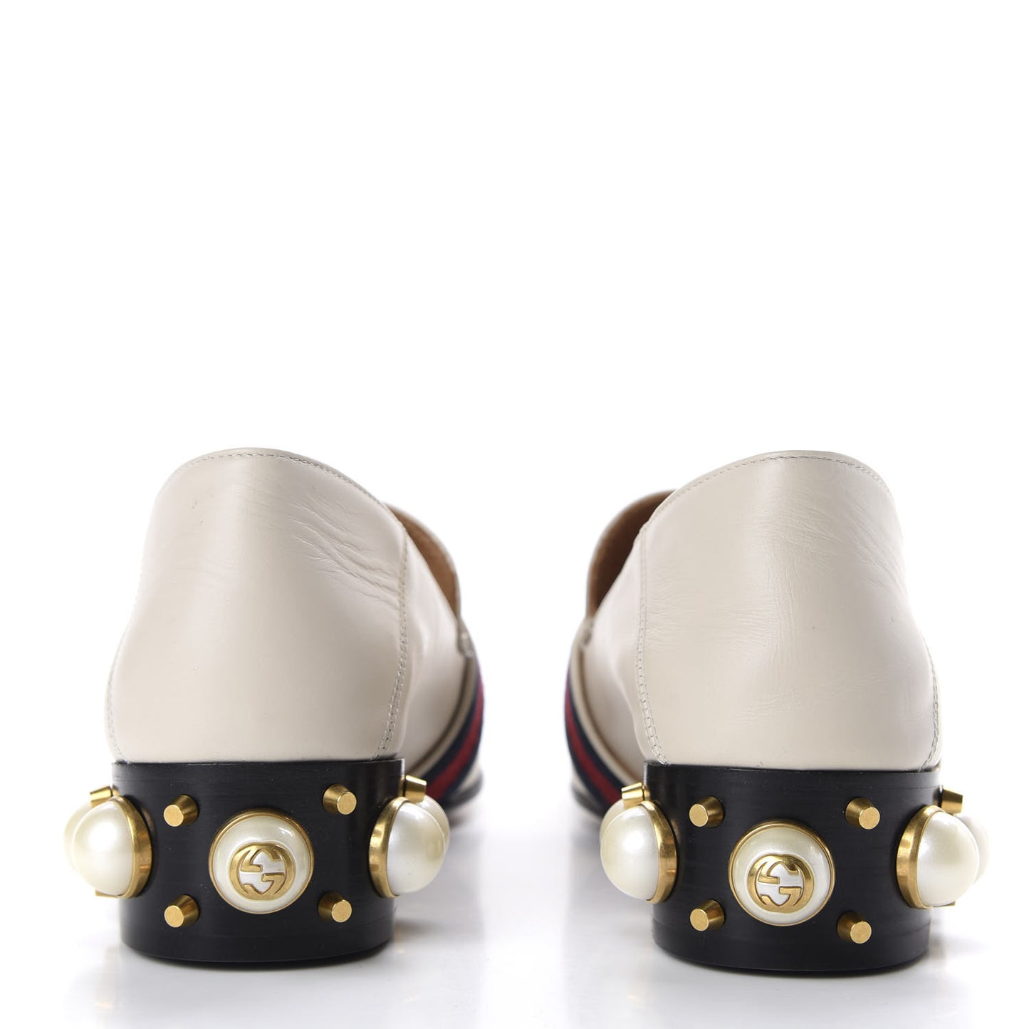 Betis Glamour Calfskin Web Pearl Embellished Peyton 35mm Loafer Pumps 36.5 Mystic White
