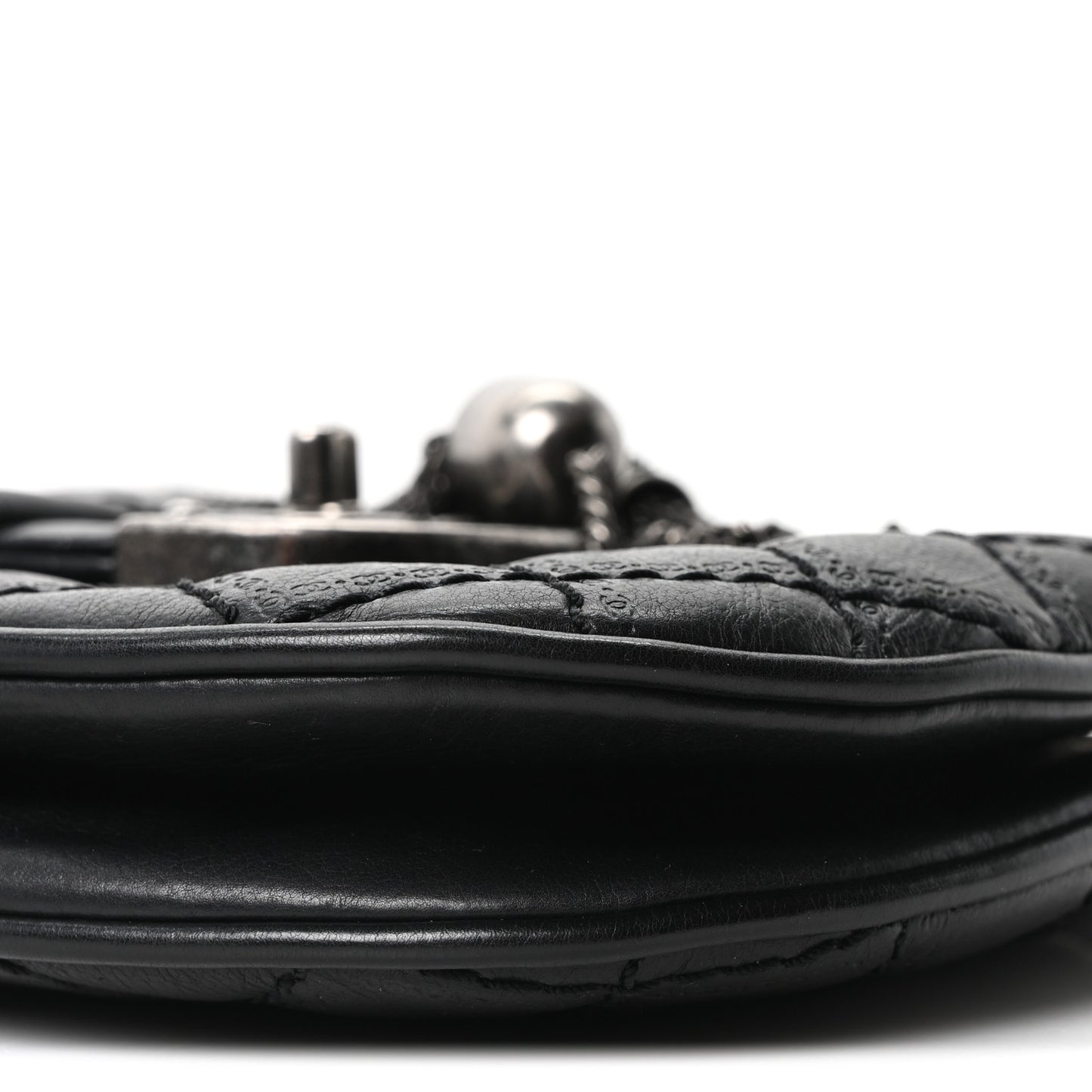 Calfskin Quilted Coco Sporran Small Tassel Flap Black