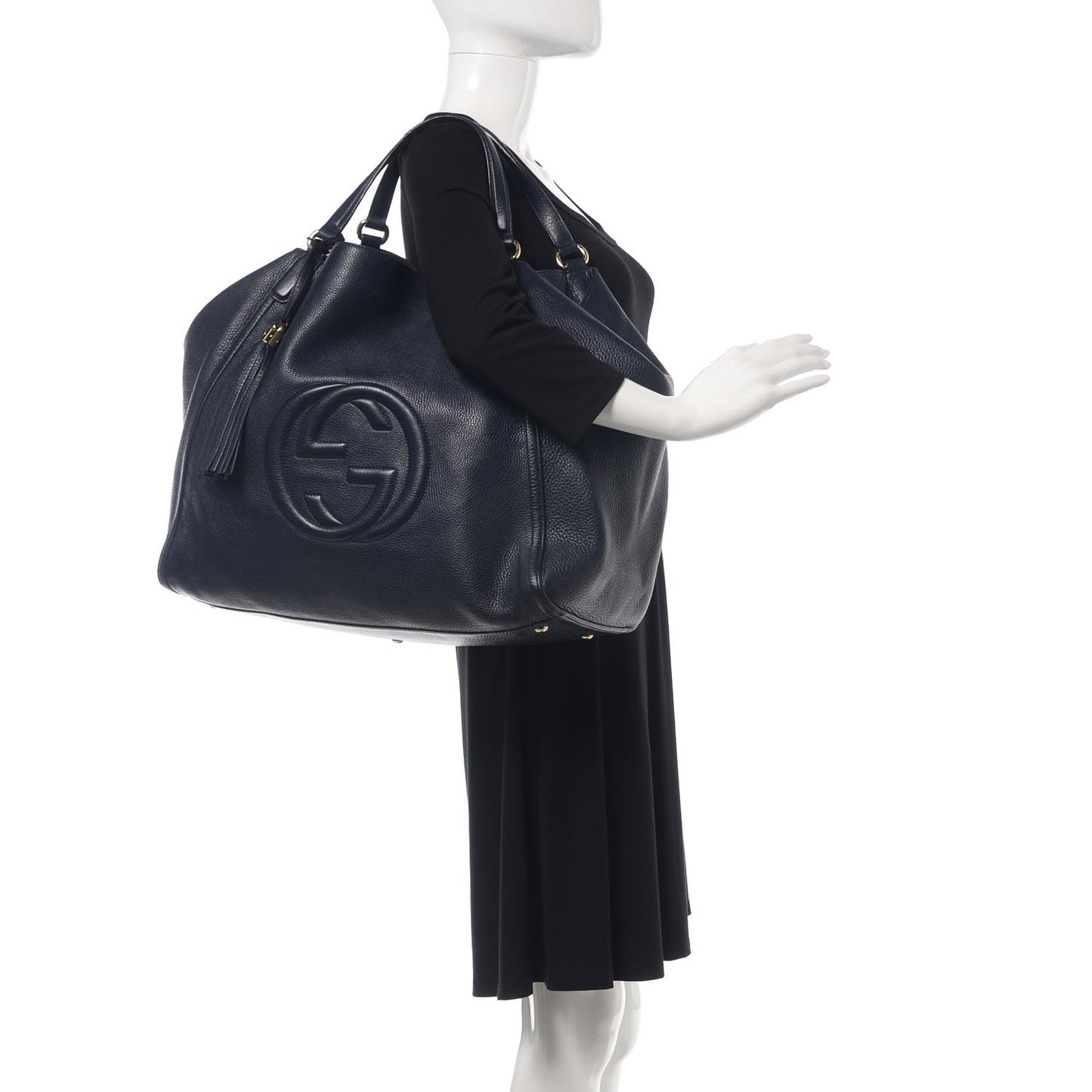 Pebbled Calfskin Large Soho Shoulder Bag Blue