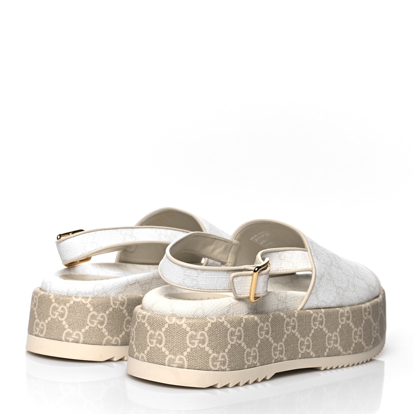 GG Supreme Monogram Granada Kid Angelina Platform 35mm Slingback Sandals 39 White Mystic White