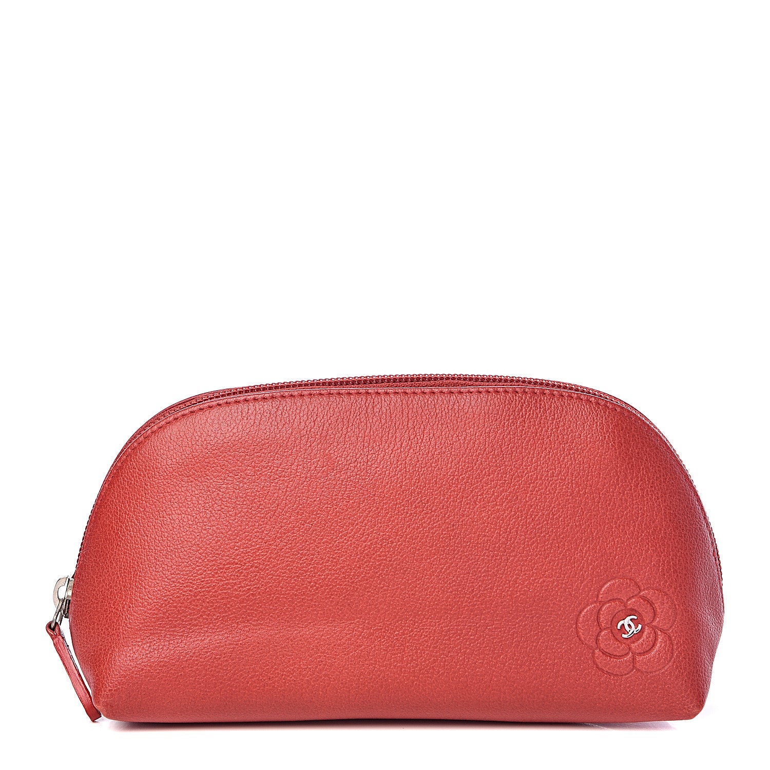 Chanel Goatskin Camellia Embossed Cosmetic Case Red 1 of 8