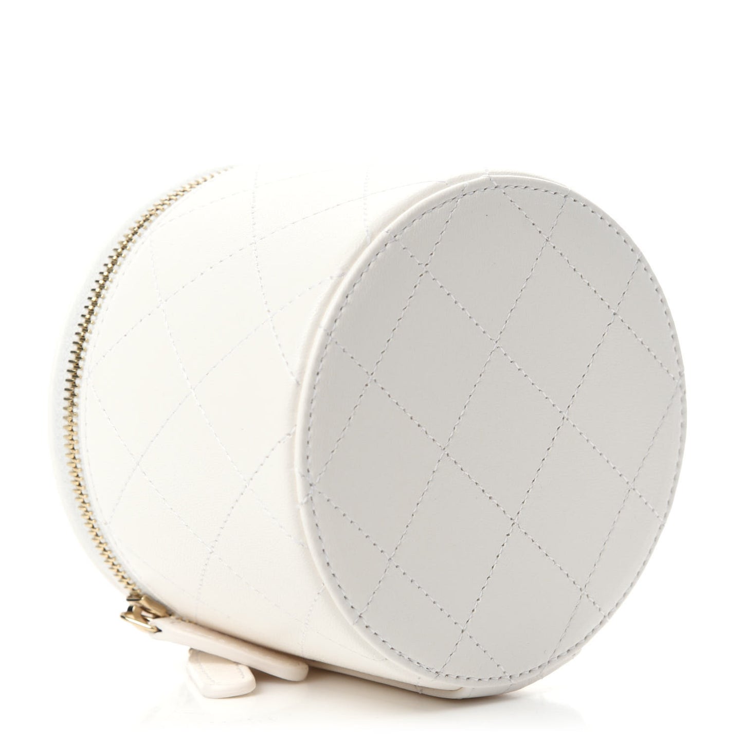 Lambskin Quilted Round Small Vanity Case With Chain White Black