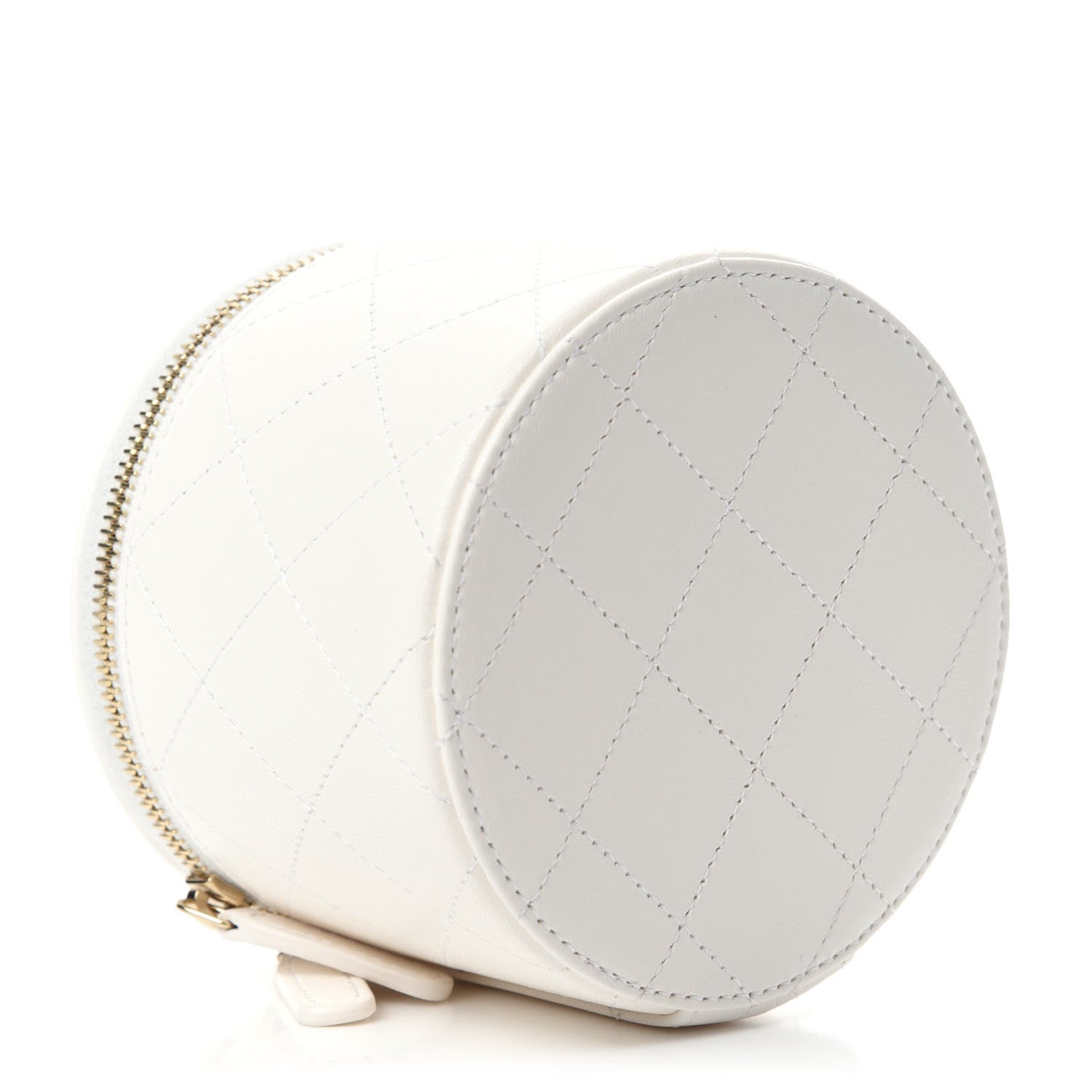 Chanel Lambskin Quilted Round Small Vanity Case With Chain White Black 4 of 12