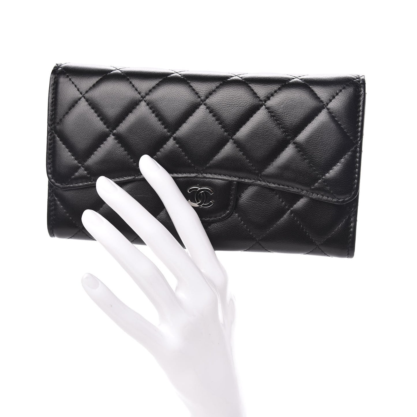 Lambskin Quilted Large Flap Wallet Black