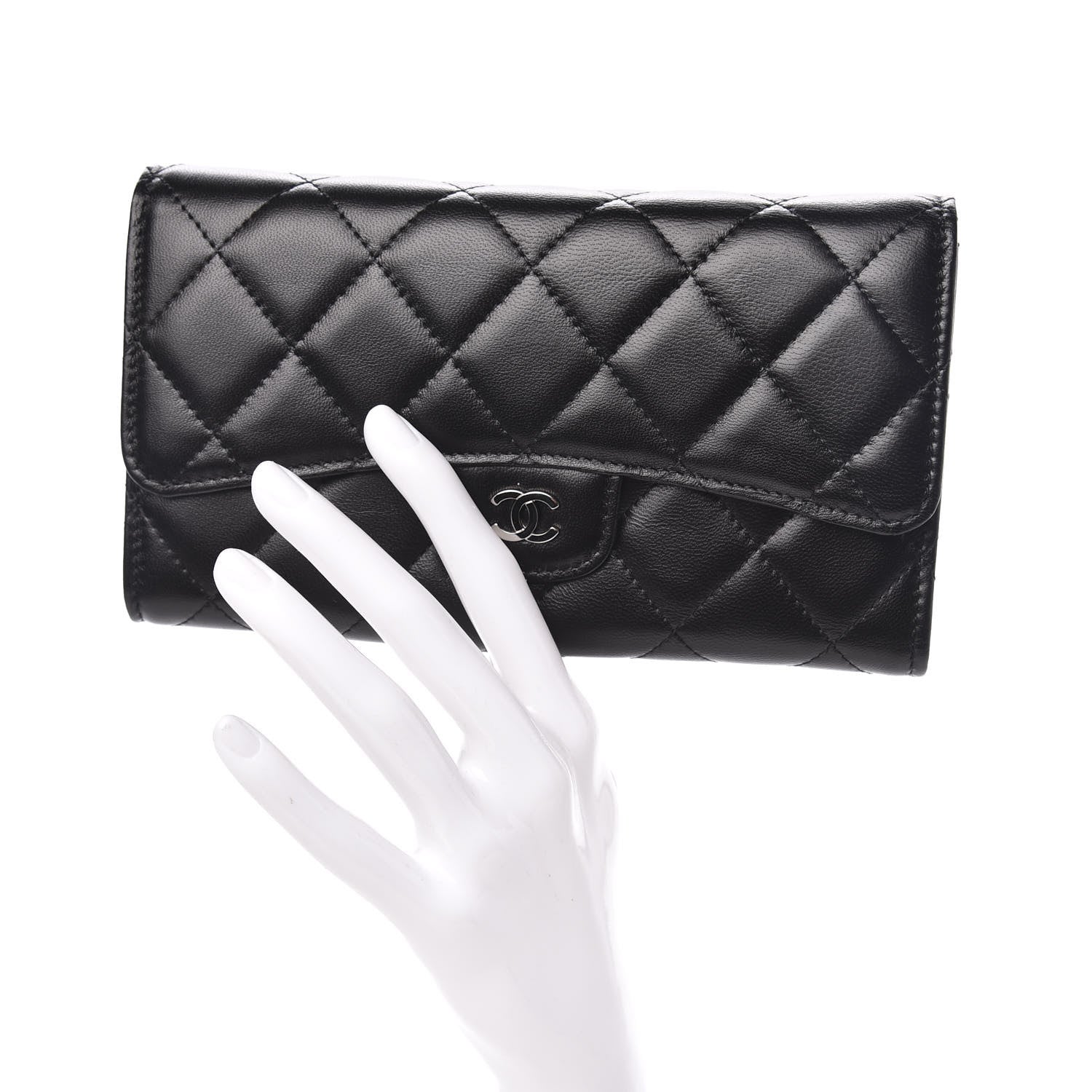 Chanel Lambskin Quilted Large Flap Wallet Black 2 of 9