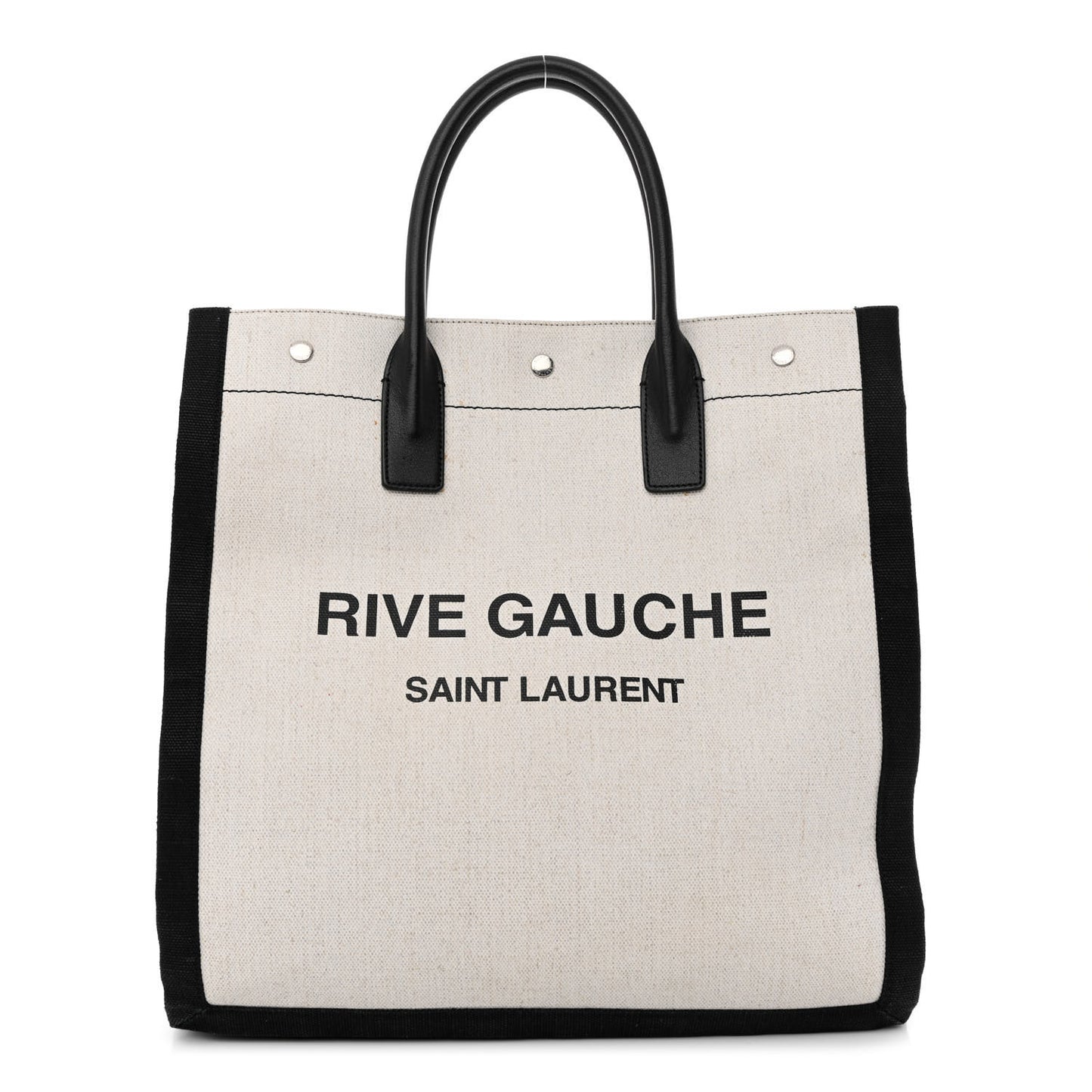 Linen Calfskin Rive Gauche North South Tote White Black