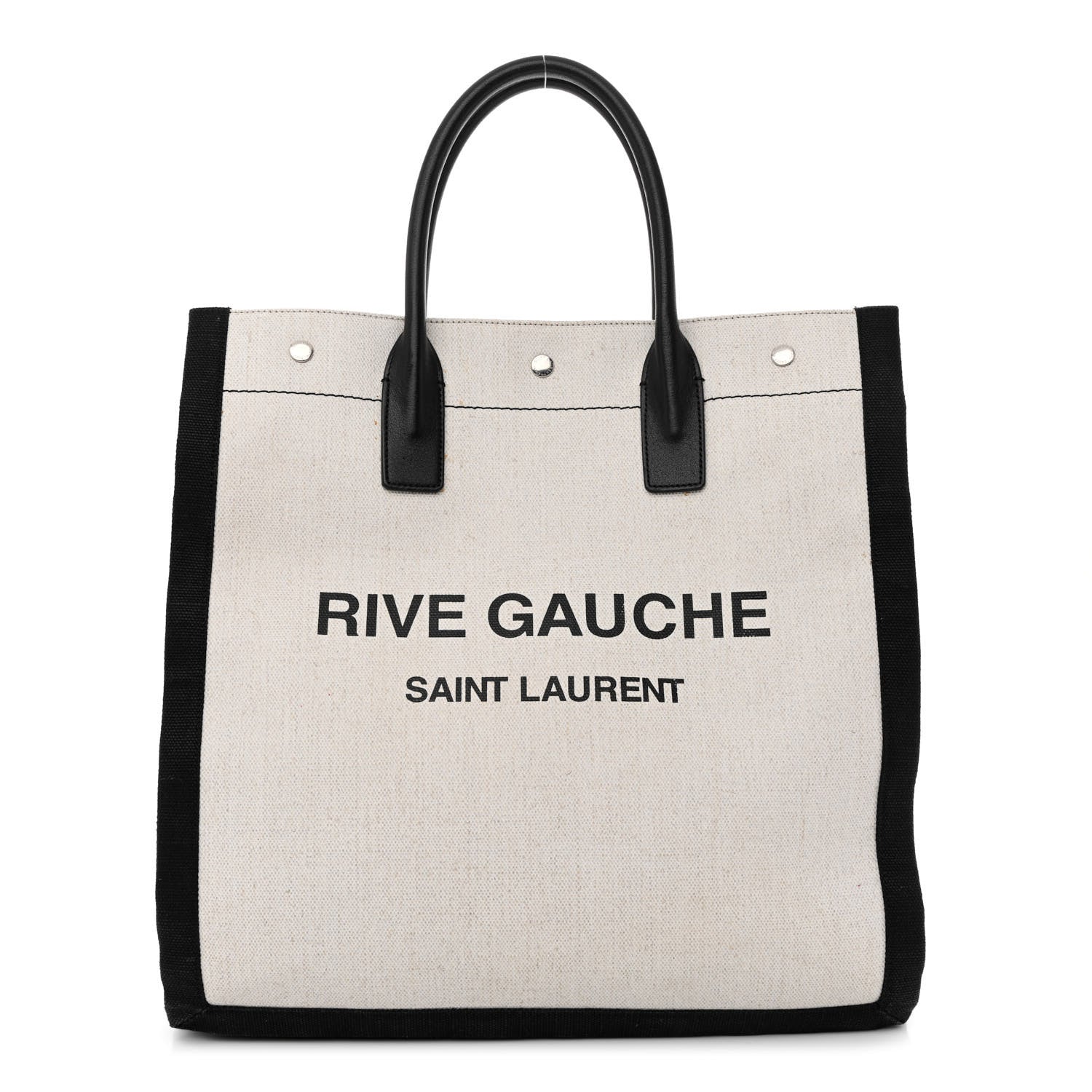 Saint Laurent Linen Calfskin Rive Gauche North South Tote White Black 1 of 11