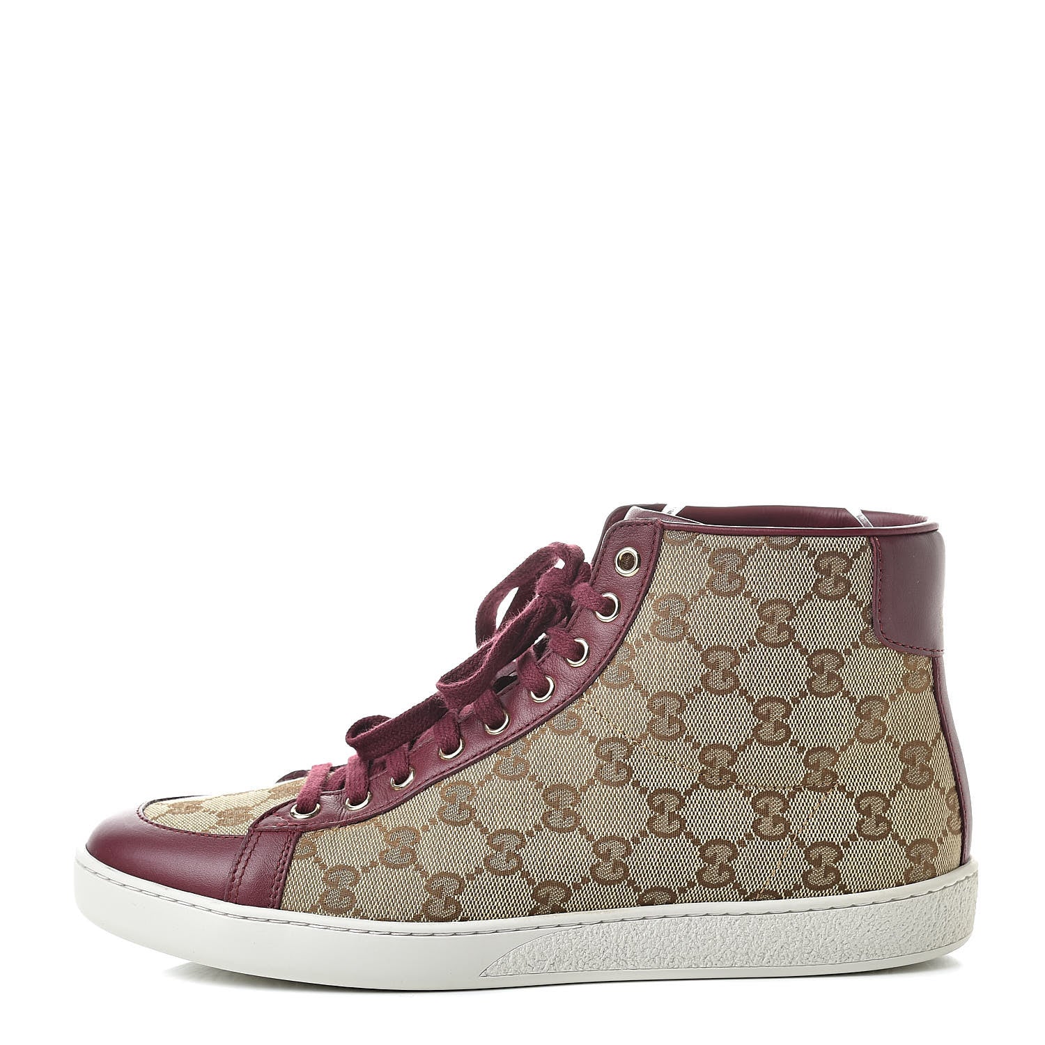 Gucci Monogram Miro Soft Calfskin Womens High Top Sneakers 39.5 Beige Ruby 1 of 9