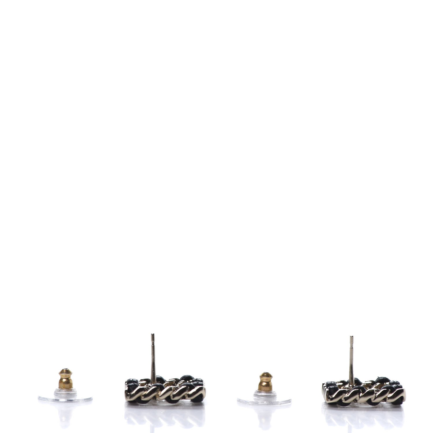 Chanel Crystal Lambskin Chain Sergeant Stud Earrings Black Gold 4 of 5