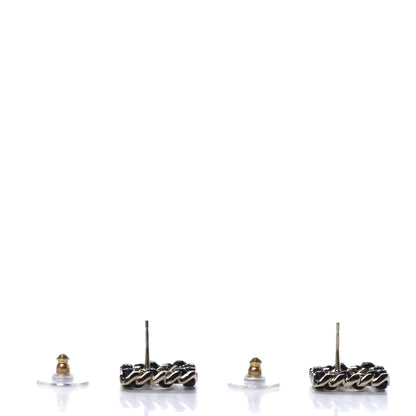 Chanel Crystal Lambskin Chain Sergeant Stud Earrings Black Gold 4 of 5