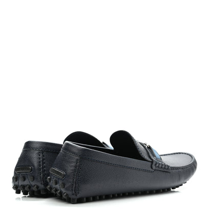 Louis Vuitton Taiga Mens Hockenheim Moccasin Loafers 9 Blue Marine 4 of 9