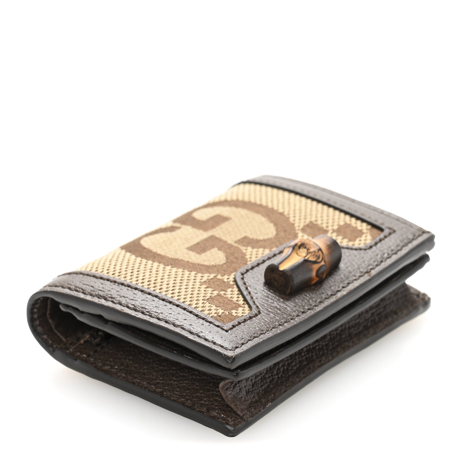 Gucci Monogram Jumbo GG Textured Dollar Calfskin Diana Card Case Wallet Camel Ebony New Acero 4 of 8