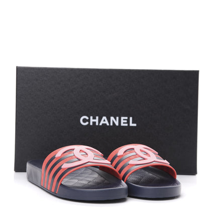 Chanel Rubber CC Flat Slide Sandals 39 Pink Red 9 of 9