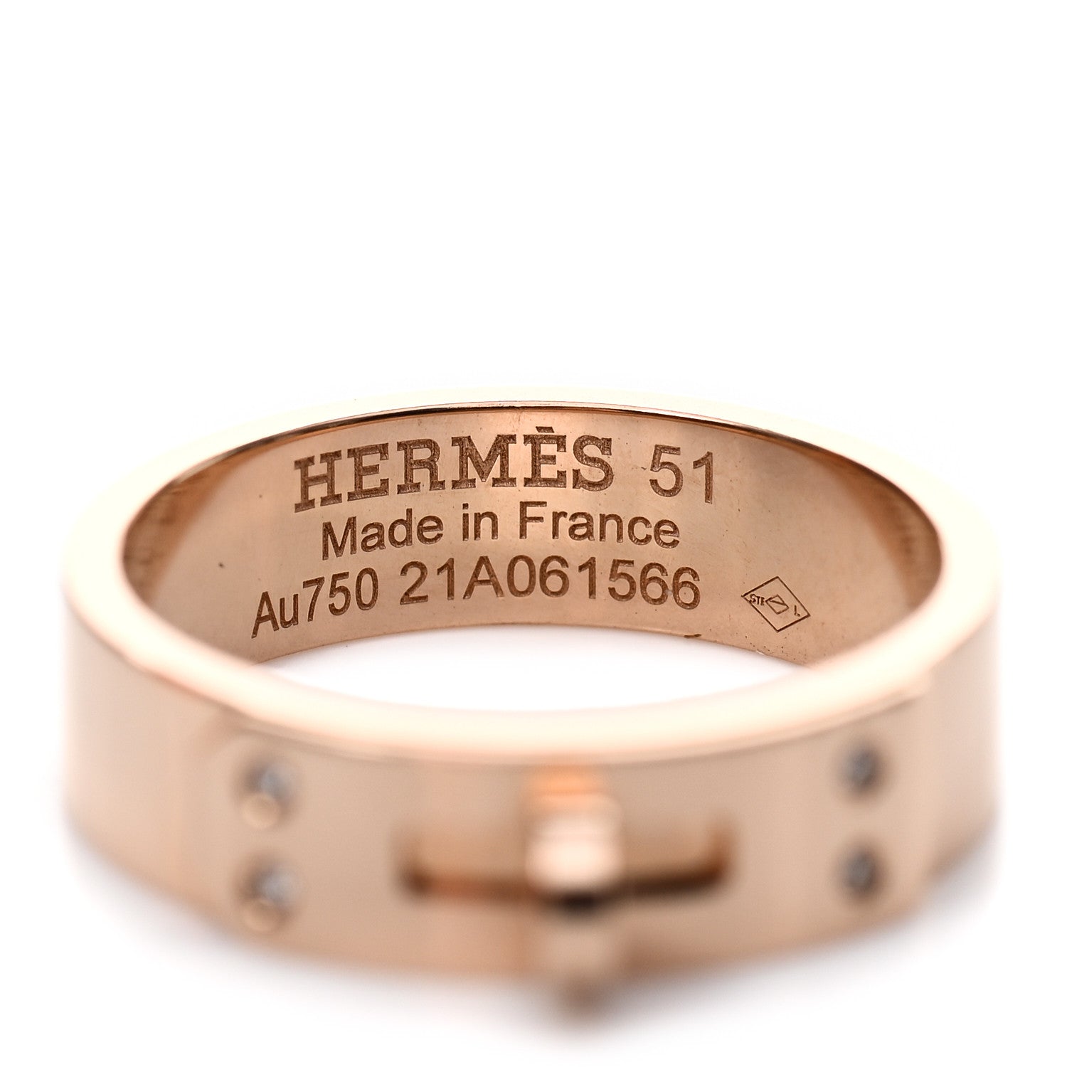 Hermes 18K Rose Gold Diamond PM Kelly Ring 51 5.75 4 of 5