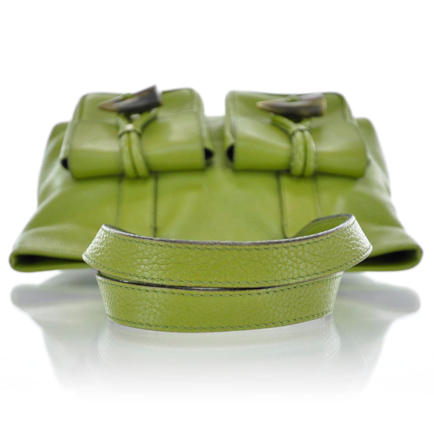 Leather Haymarket Check Horn Toggle Shoulder Bag Green