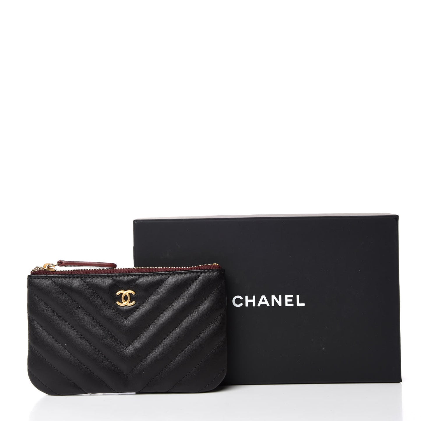 Lambskin Chevron Quilted Small Cosmetic Case Black