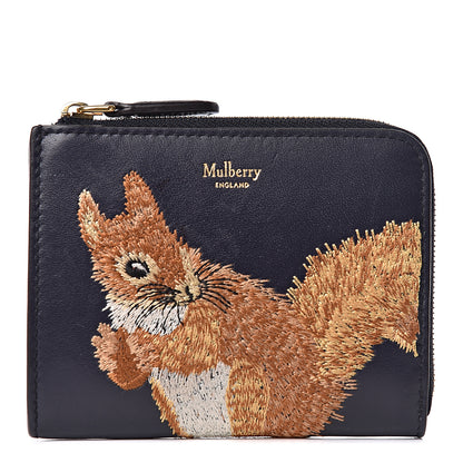 Mulberry Smooth Calfskin Squirrel Embroidered Part Zip Coin Pouch Navy 1 of 10