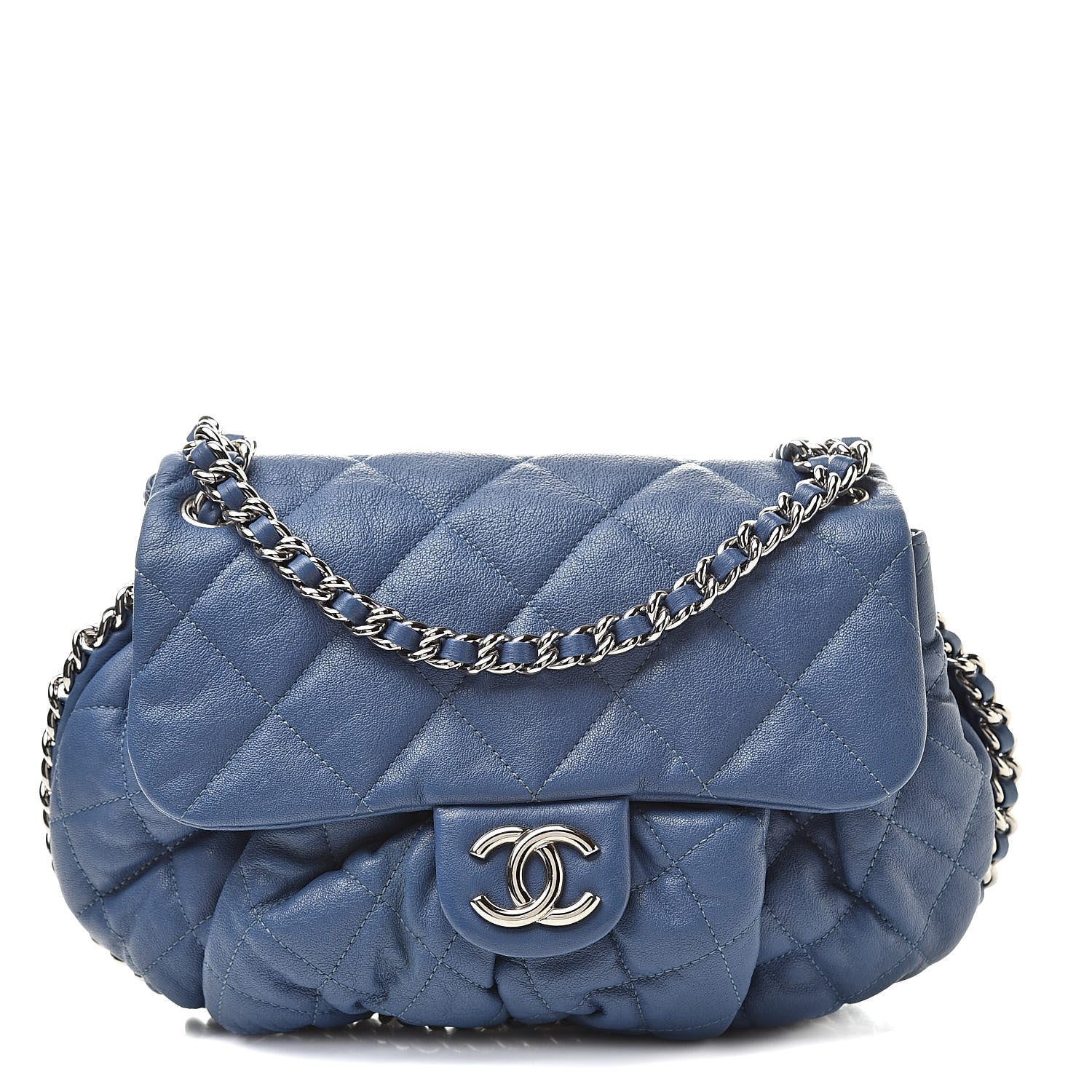 Chanel Washed Lambskin Quilted Medium Chain Around Flap Blue 1 of 10