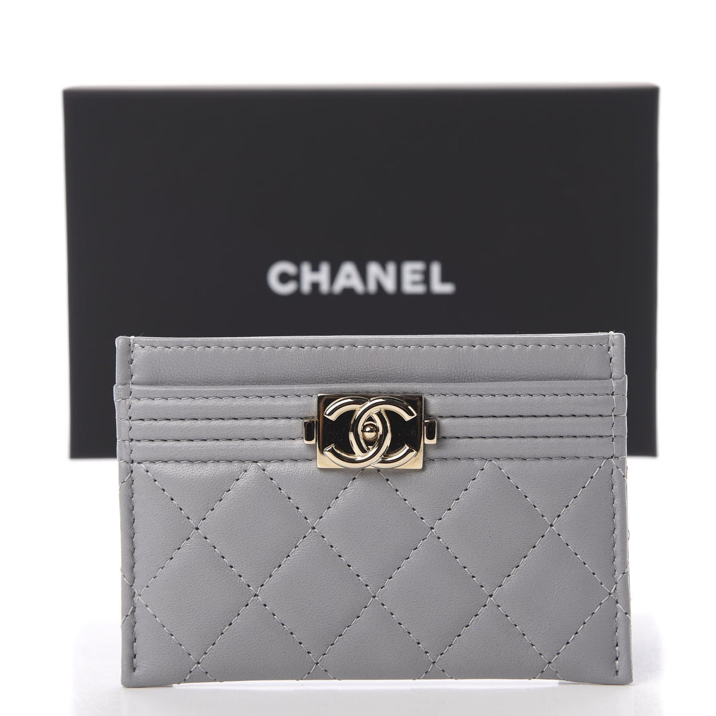 Lambskin Quilted Boy Card Holder Grey