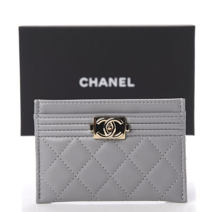 Chanel Lambskin Quilted Boy Card Holder Grey 10 of 10