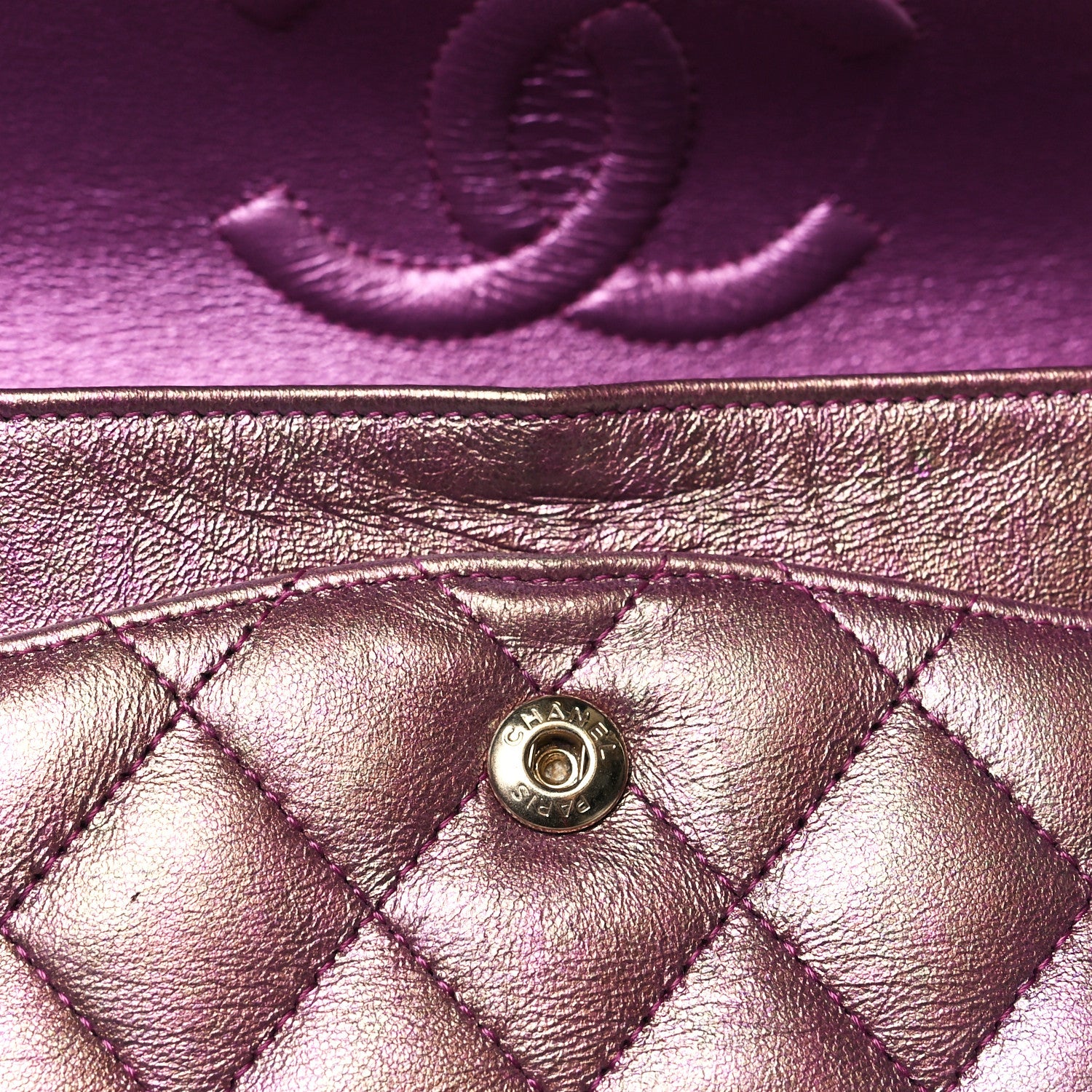 Chanel Iridescent Lambskin Quilted Medium Double Flap Purple 12 of 12