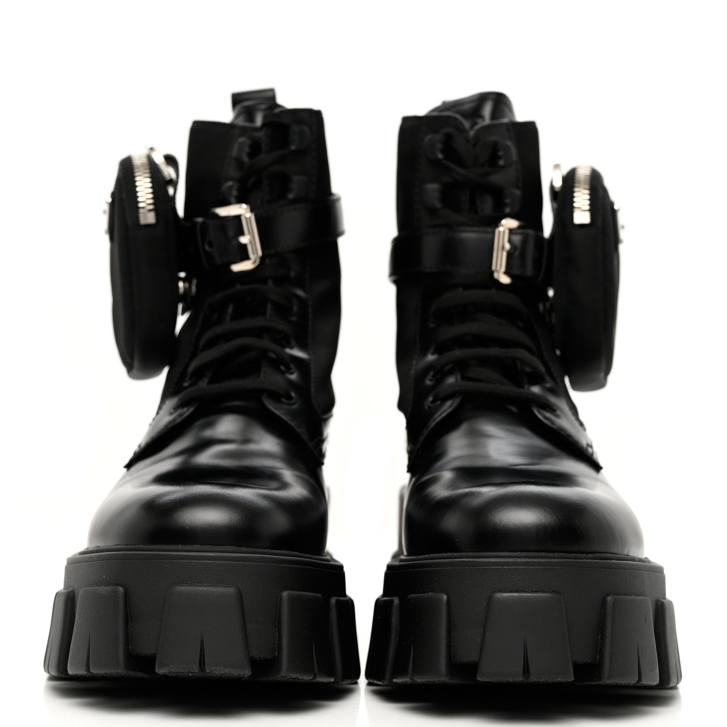 Prada Spazzolato Rois Nylon Metal Triangle Logo Monolith Pouch Pocket 55mm Boots 38 Black 3 of 9