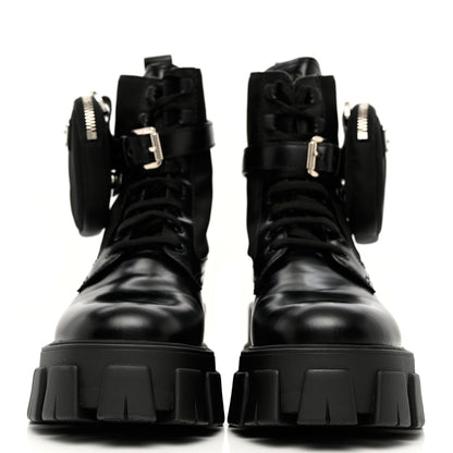 Prada Spazzolato Rois Nylon Metal Triangle Logo Monolith Pouch Pocket 55mm Boots 38 Black 3 of 9