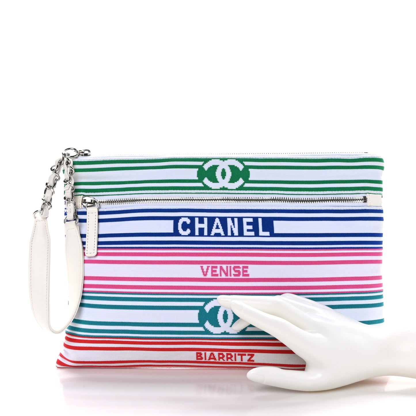 Mixed Fibers Lambskin Venise Biarritz Pouch Multicolor White