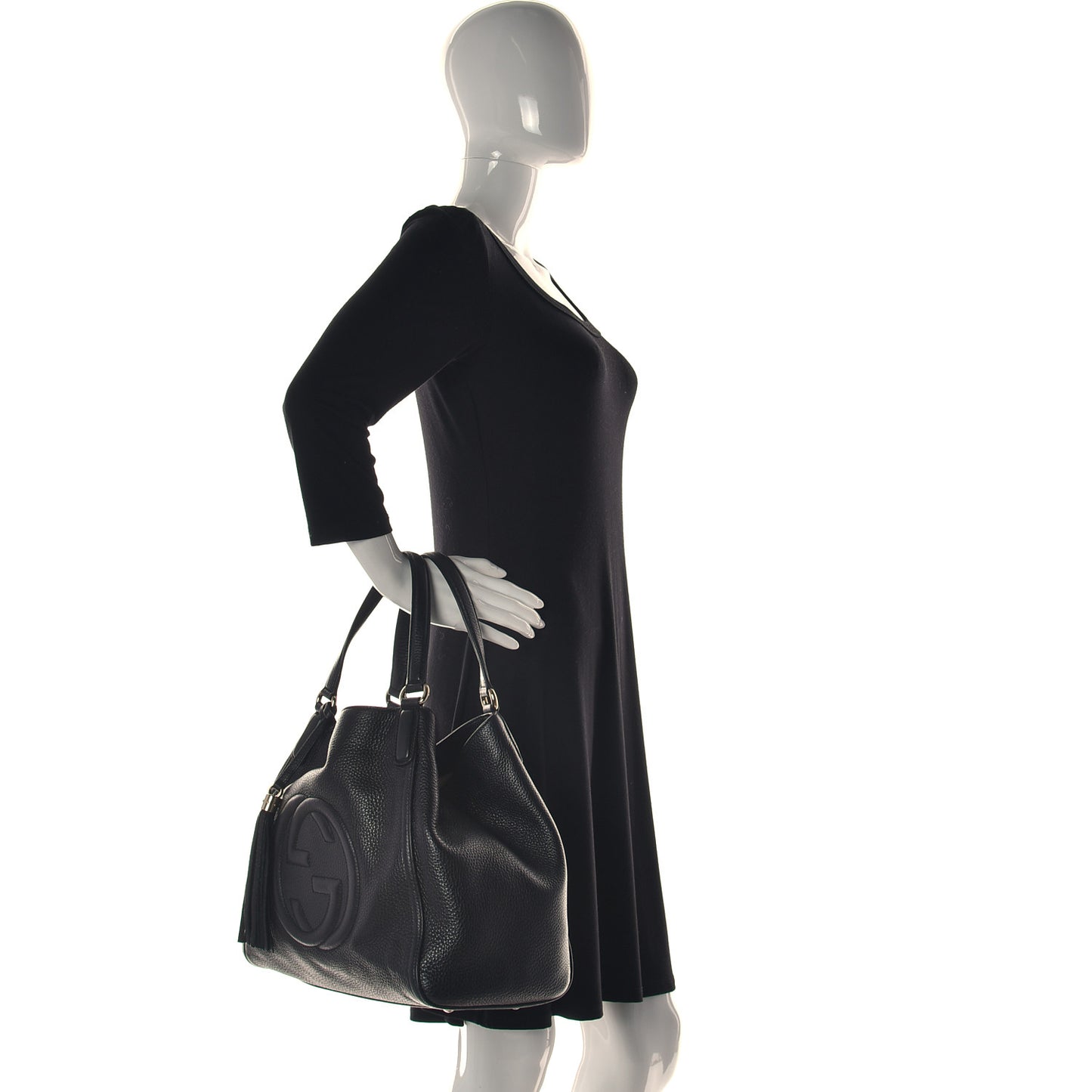 Pebbled Calfskin Medium Soho Shoulder Bag Black