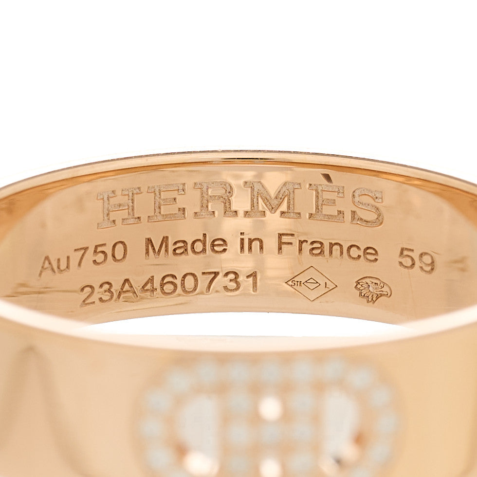 18K Rose Gold Diamond PM H D'Ancre Ring 59 8.75