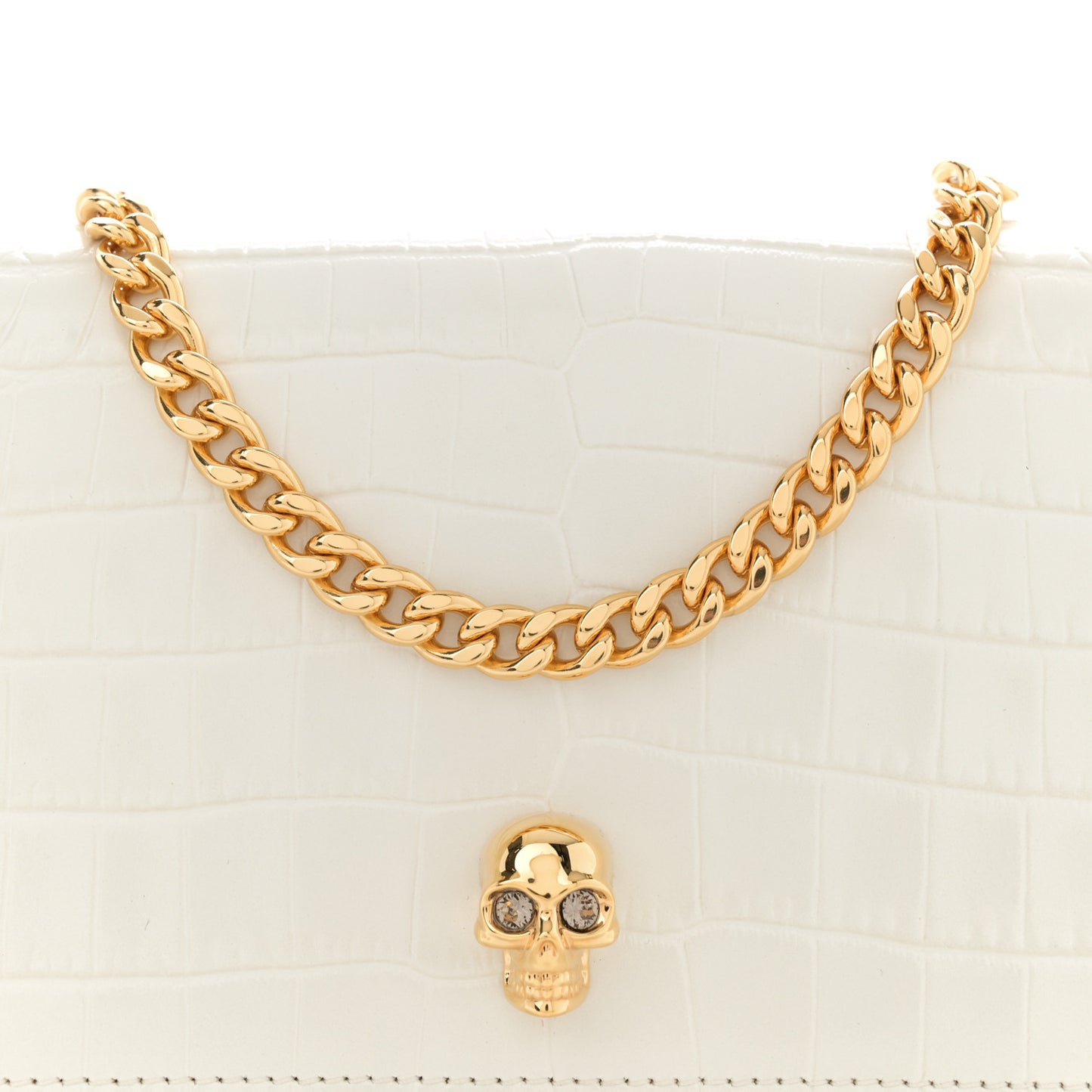 Calfskin Crocodile Embossed Skull Mini Crossbody Bag White