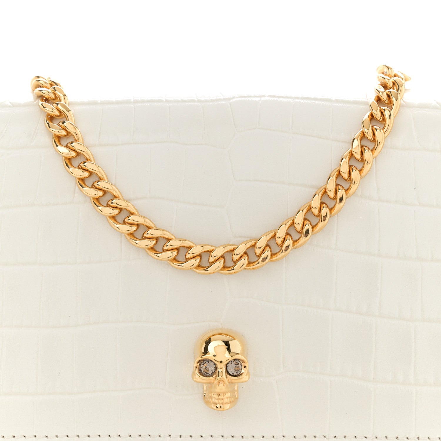 Alexander McQueen Calfskin Crocodile Embossed Skull Mini Crossbody Bag White 8 of 12