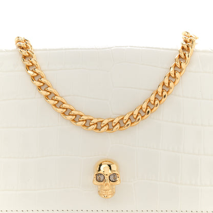 Alexander McQueen Calfskin Crocodile Embossed Skull Mini Crossbody Bag White 8 of 12