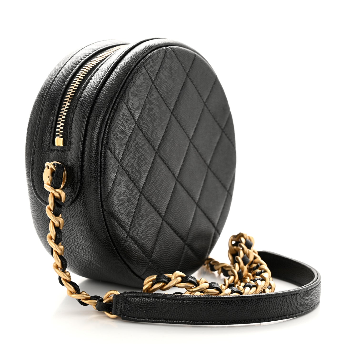 Caviar Quilted Small Round Bag With Chain Black