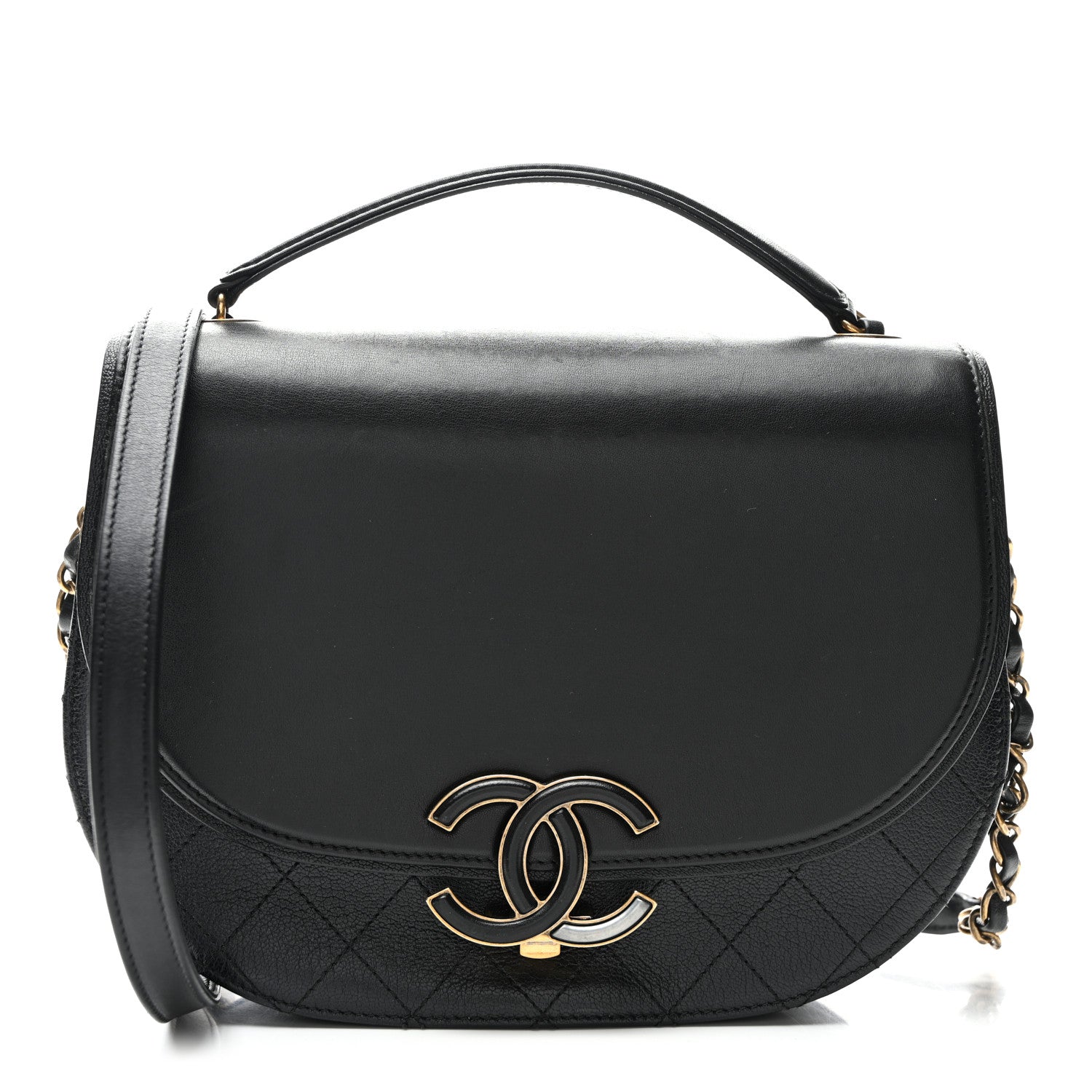 Chanel Shiny Calfskin Goatskin Quilted Medium Coco Curve Messenger Flap Black 1 of 12