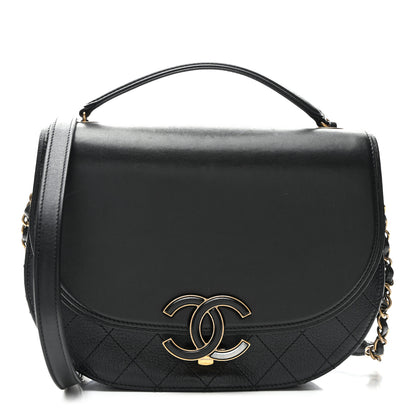 Chanel Shiny Calfskin Goatskin Quilted Medium Coco Curve Messenger Flap Black 1 of 12