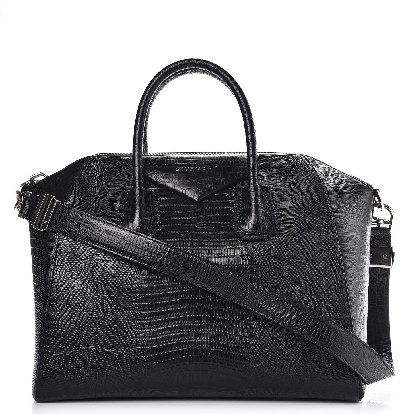 Calfskin Lizard Embossed Medium Antigona Black