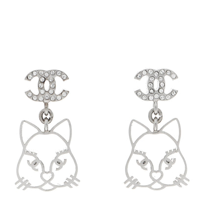 Chanel Crystal Emoji Choupette Cat CC Earrings Silver 1 of 6