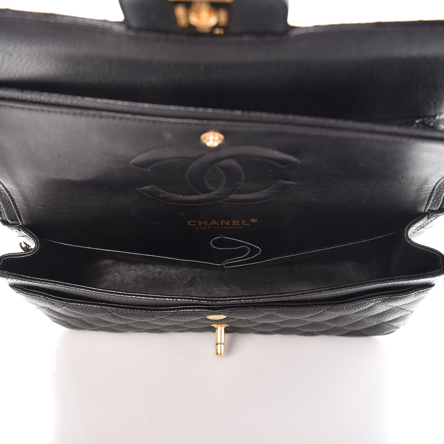 Caviar Quilted Medium Double Flap Black