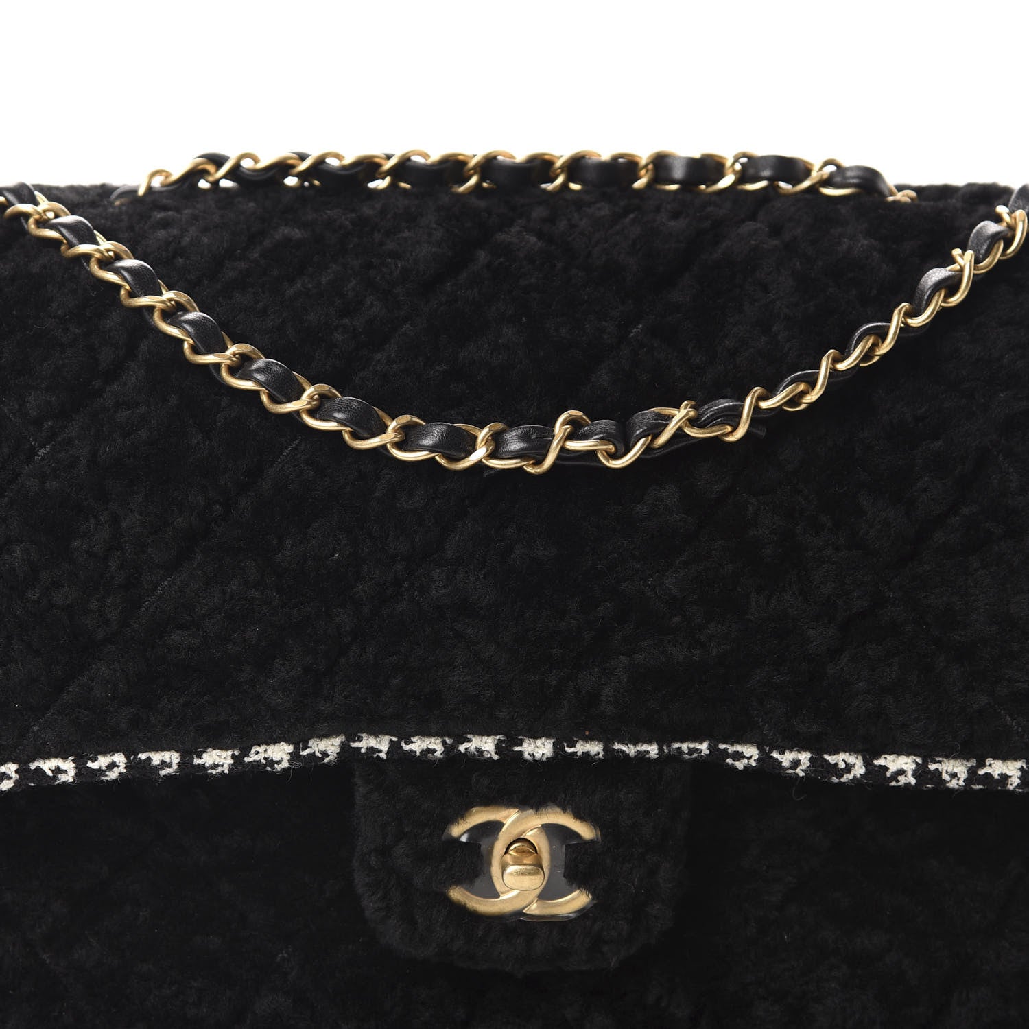Chanel Shearling Tweed Jumbo Single Flap Black White 10 of 11