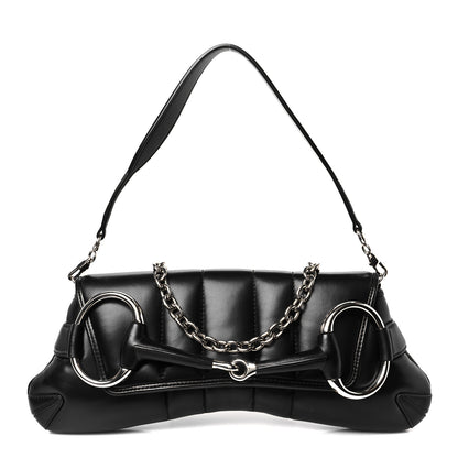 Gucci Nappa Vertical Matelasse Medium Maxi Horsebit Chain Shoulder Bag Black 1 of 11