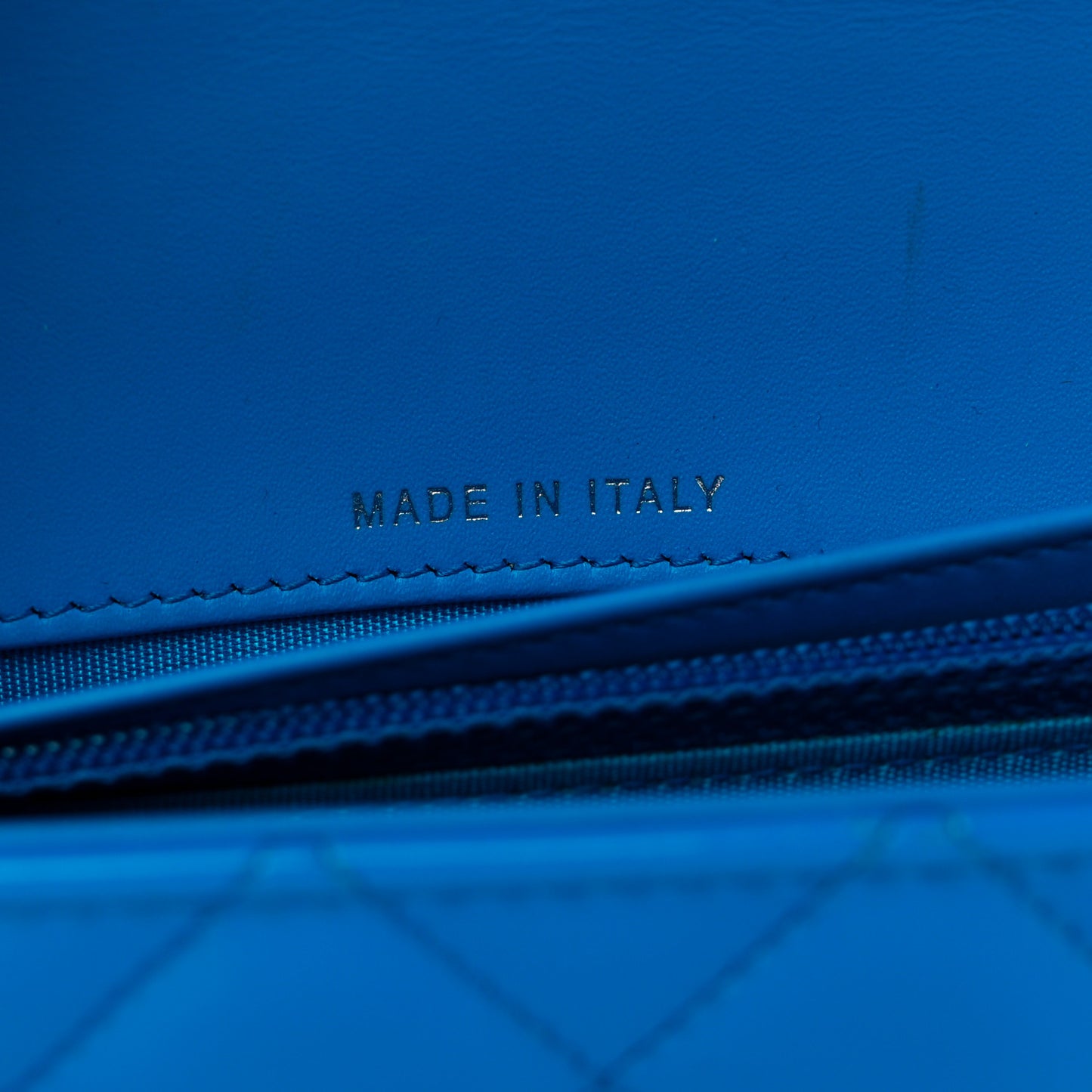 Patent Calfskin Quilted Boy Wallet On Chain WOC Blue