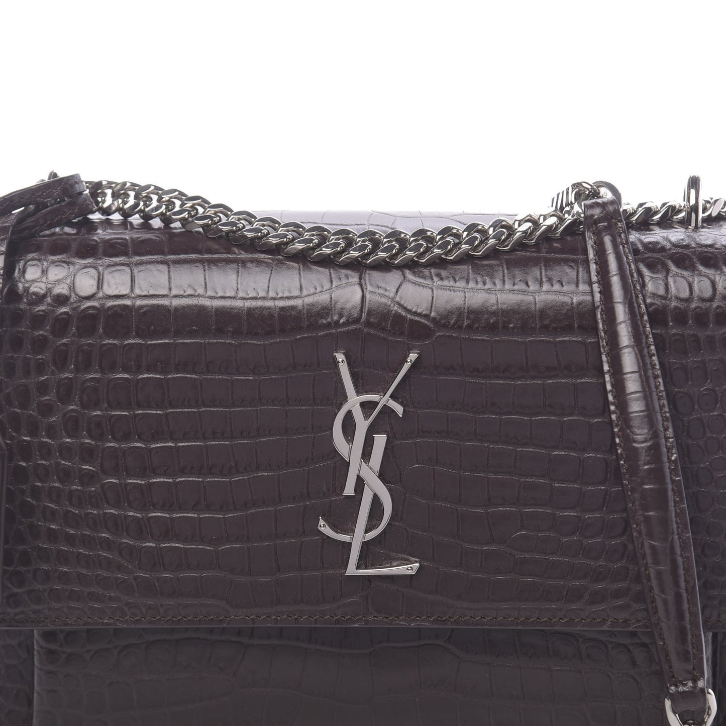 Calfskin Crocodile Embossed Monogram Sunset Brown