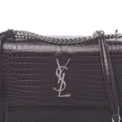 Saint Laurent Calfskin Crocodile Embossed Monogram Sunset Brown 8 of 8